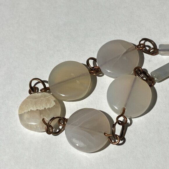 Geometric Round Agate Necklace, Rustic Genuine Gemstone Copper Link Necklace - Picture 7 of 9